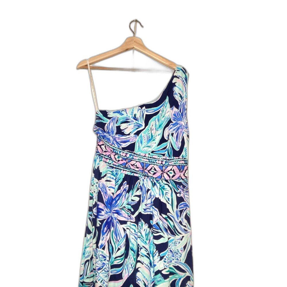 Lilly Pulitzer NWT Malia Maxi Dress High Tide Navy Ready Set Gecko Size Large - Picture 8 of 16